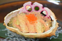 酢の物 ：ずわい蟹甲羅盛り　ひょっつる　蟹味噌豆腐　海藻サラダ 　飛子　土佐酢のジュレ